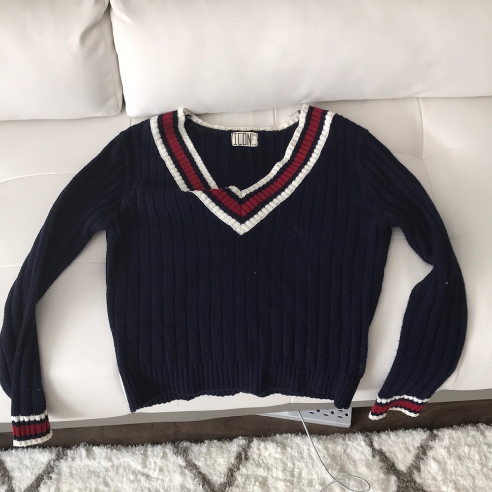 mixxmix navy v neck sweater